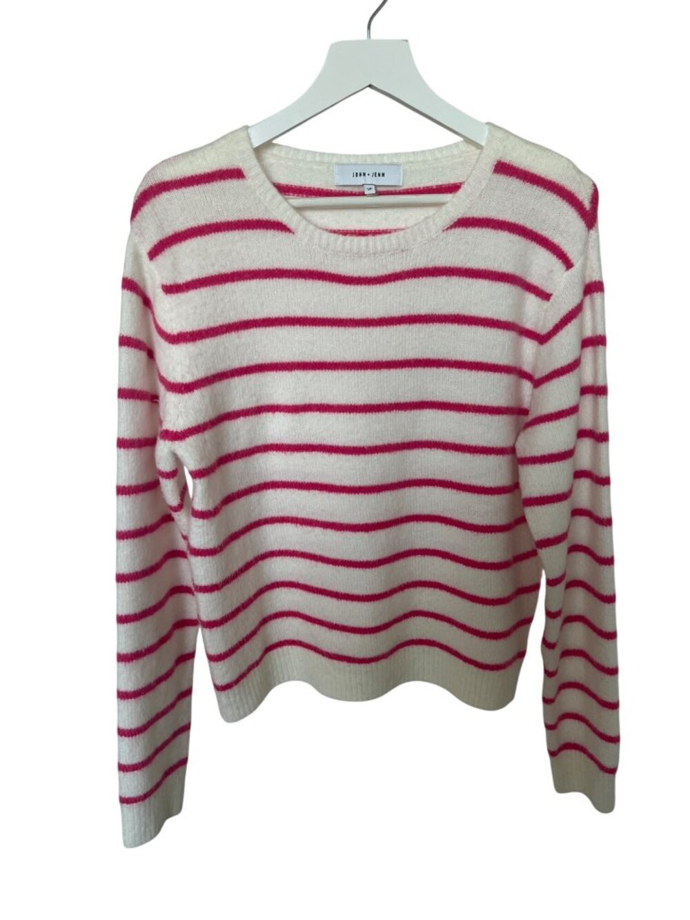 John + Jenn White & Pink Striped Crewneck Sweater